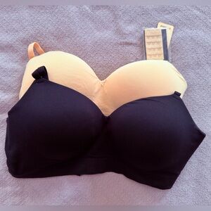 2 Shapermint Black and Tan Seamless T-Shirt Bras with Molded Cups